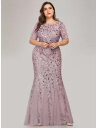 ever JADEN|Floral Sequin Maxi Fishtail Tulle Formal Evening Dress with Short Sleeve - 2