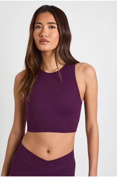 Contour Ribbed Padded Seamless Racer Back Active Top - plum