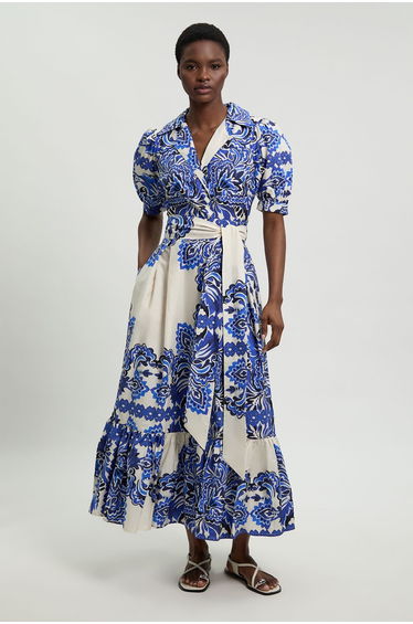 Tile Print Cotton Poplin Midi Dress