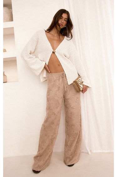 Stone Textured Floaty Wide Leg Trousers
