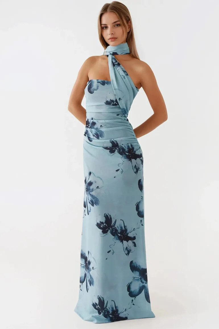 Strapless Printed Maxi Dress