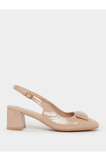 Nude Block Heel Slingback Shoes