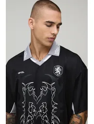 Oversized Grunge Varsity Rhinestone Mesh V Neck T-Shirt - black - 2