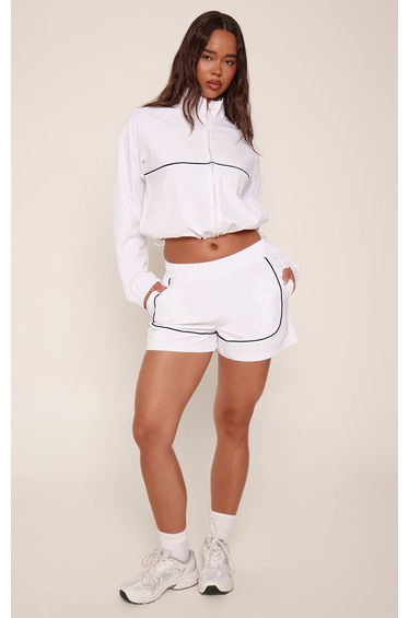 White Shell Contrast Piping Shorts
