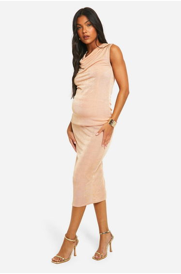 Maternity Slinky Cowl Neck Sleeveless Top - gold