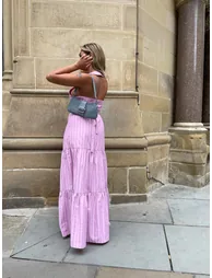 Pink Vertical-Stripe Tiered Maxi-Skirt - 1