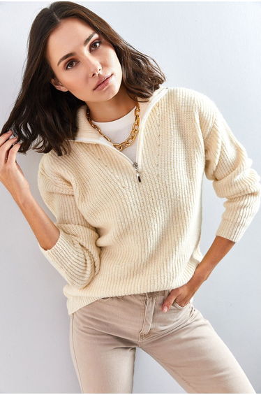 Women's Zippered Turtleneck Oversized Knitwear Sweater