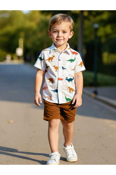 Boys Dinosaur Graphic Print Shirt and Shorts Set