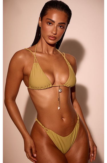 Olive Double Strap Tanga Bikini Bottoms