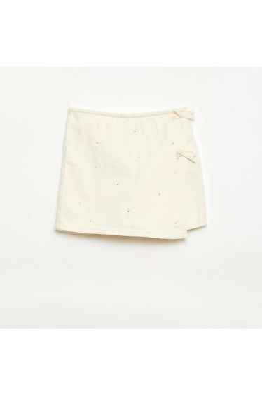 Skort with all-over embroidered patterns BEIGE