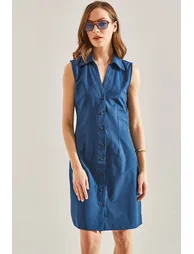 Bianco Lucci Navy A-Line Mini Shirt Dress - 3