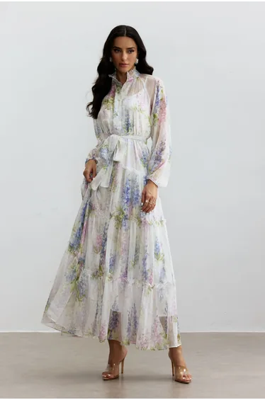 Angelica Floral Print Tiered Ruffle Maxi Dress