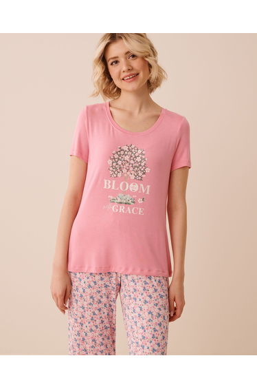 Pink Floral Print Soft Jersey T-shirt
