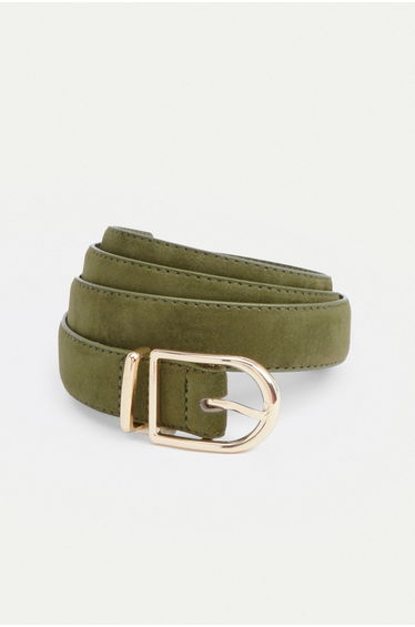 Plus Faux Suede Gold Trim Belt - olive