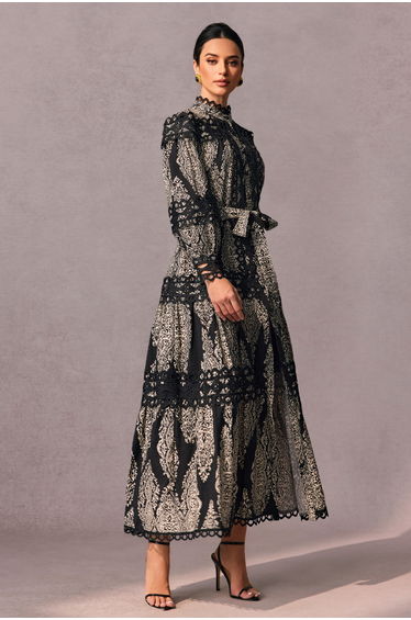 Ophelia Printed Lace Trim Maxi Dress