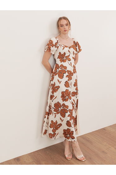 Lovedrobe Textured Floral Midaxi Dress with Ruched Front