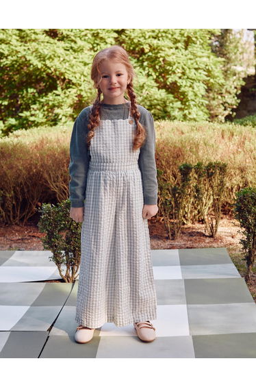 Cotton jumpsuit with Vichy pattern B&S for girls white/light green