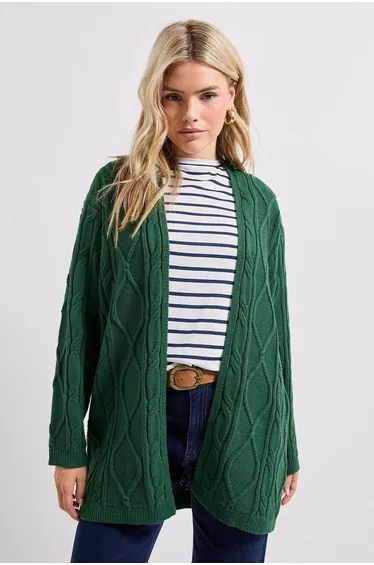 Green Longline Cable Cardigan