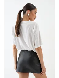 Embroidered Pu Mini Skirt - 2