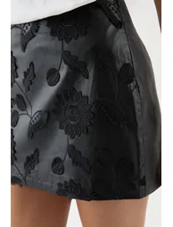 Embroidered Pu Mini Skirt - 1