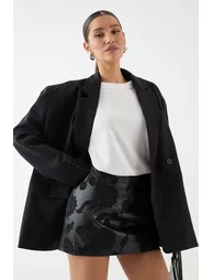 Embroidered Pu Mini Skirt