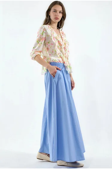BUSEM Elastic Waist Midi Skirt with Pockets
