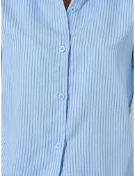 Light Blue Striped Embellished Long Sleeves Shirt - 3