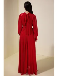 Chiffon Pleated Tie-Up Maxi Dress - 1