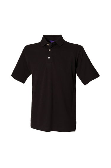 Henbury Mens Classic Cotton Pique Heavy Polo Shirt - Black