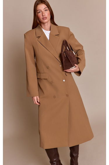 Taupe Maxi Tailored Double Breasted Jacket