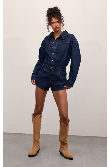 Indigo Long Sleeve Denim Playsuit