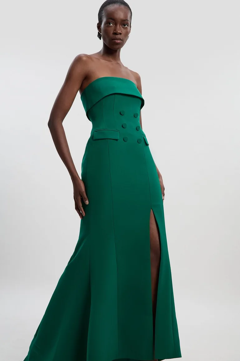 Petite Polished Tailored Bandeau Tux Maxi Dress - 1