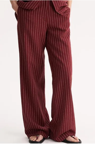 Striped Linen and Viscose Wide Leg Trousers
