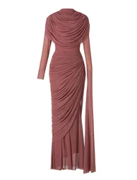 فستان ماكسي ميش مزموم بأكمام - 8