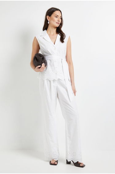 Straight Leg Scallop Edge Broderie Trouser