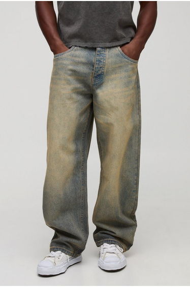 Baggy Rigid Antique Blue Washed Jeans - antique blue