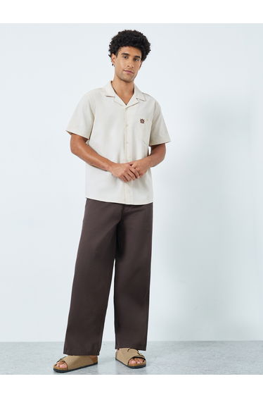 Men Relaxed Fit Linen Blend Resort Collar Shirt
