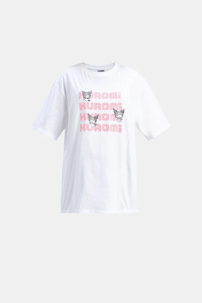 Longline Oversized T-Shirt with Print - 4