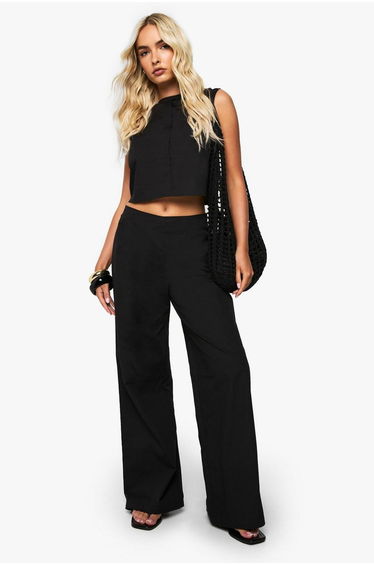 Boxy Poplin Structured Co-Ord - black