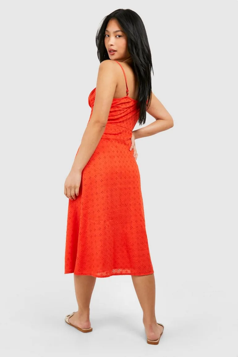 Petite Broderie Button Detail Midaxi Dress - red - 1