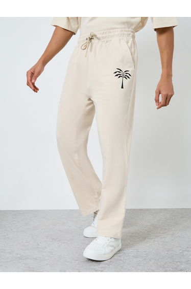 Men Beige Acid Wash Oversized Joggers