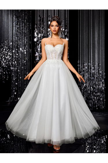 Modecrush White A-line Sequined Dress