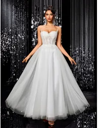 Modecrush White A-line Sequined Dress