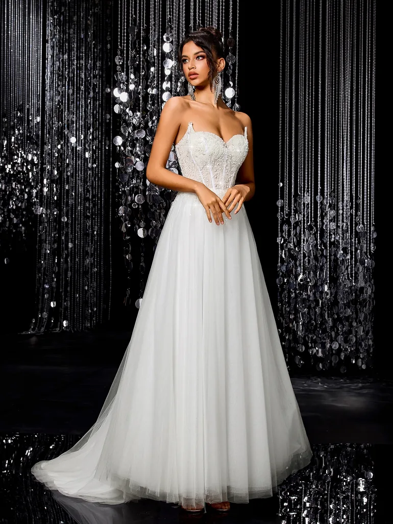 Modecrush White A-line Sequined Dress - 2