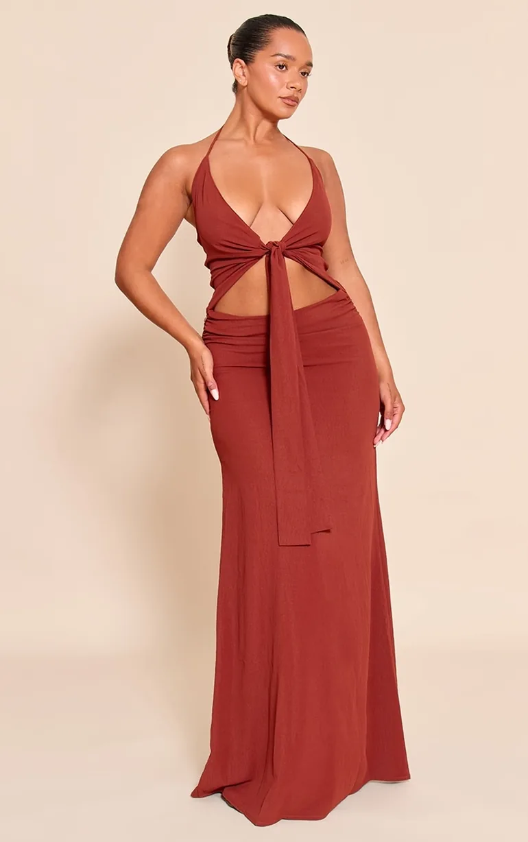 plt halter dress White Woven Tie Halter Neck Dress