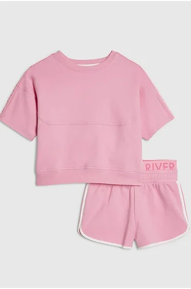 Girls Pink T-shirt And Runner Shorts Set