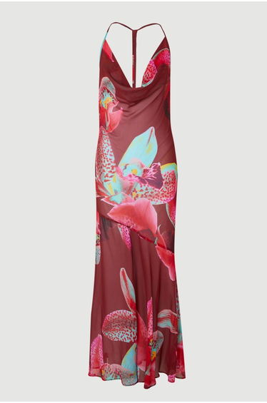 Petite Beach Viscose Georgette Photographic Floral Beach Slip Dress