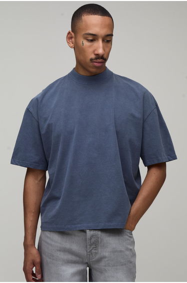 Washed Navy Oversized Penthouse Puff Print T-Shirt - navy