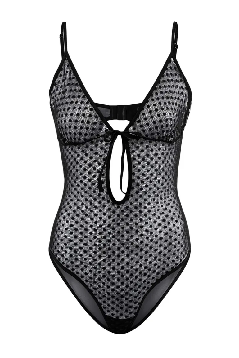 Black Tulle Skirted 2-Piece Polka Dot Bodysuit - 1
