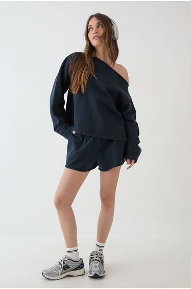 DSGN Studio Heavyweight Washed Off The Shoulder Oversized Sweatshirt - washed black